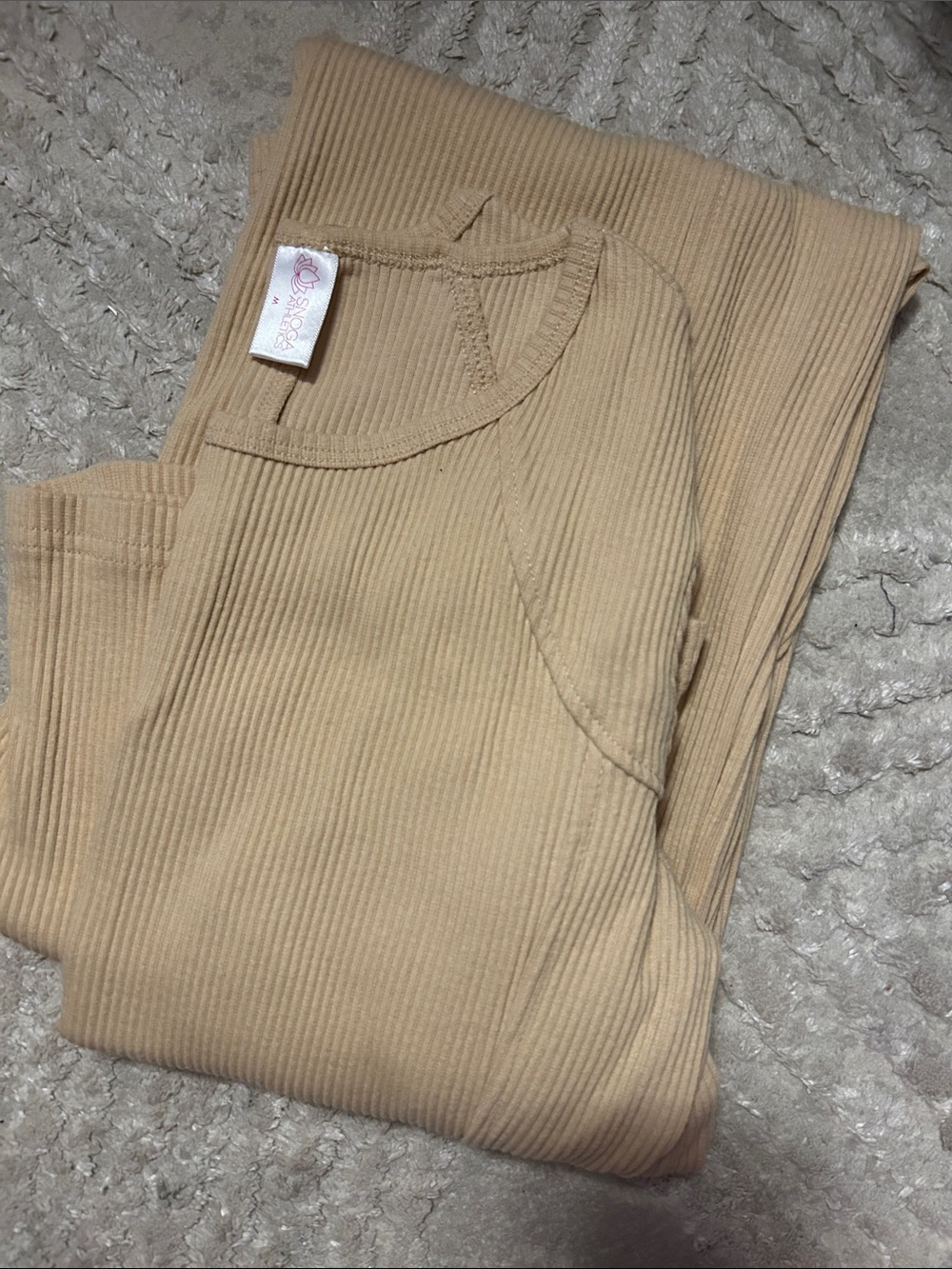 Snoga Ribbed Seam Detail Long Sleeve Dress in Beige M